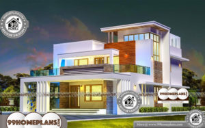 4 Bedroom House Design with Two Story Contemporary Flat Roof Plans