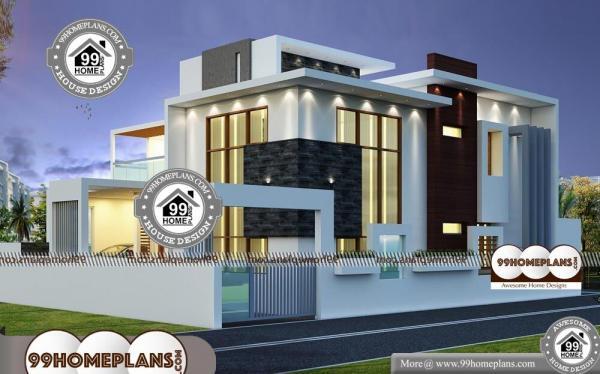 Double Storey Home Designs with Contemporary Flat Roof Plan Collection