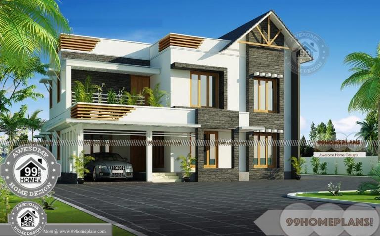 Two Storey Residential House Plans with Wrap Around Porches & Balcony